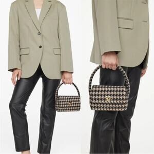 Anine Bing Nico Black and Cream Houndstooth Wool Mini Bag